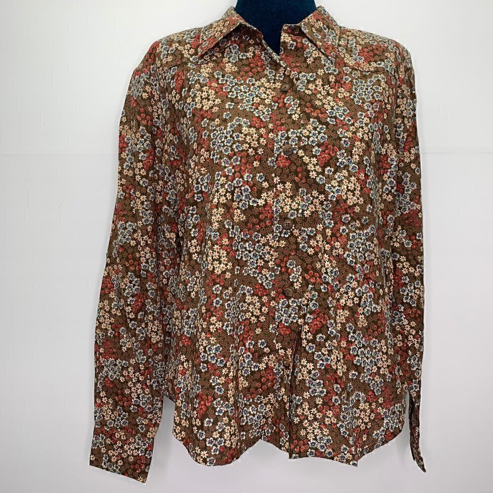 Calico Floral Button Front Shirt Size Medium Boho Vintage